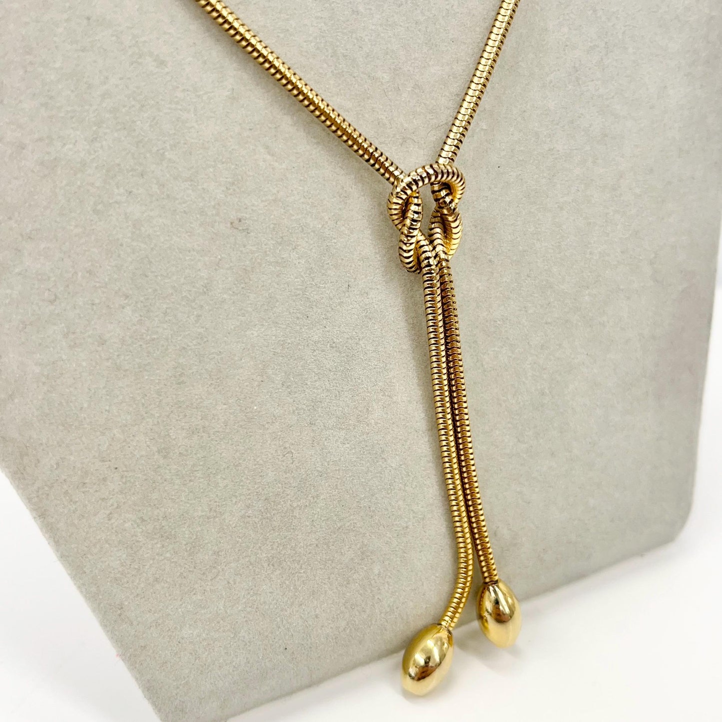 Vintage Gold Plated Snake Chain Knot Drop Necklace 1970’s - 1980’s Statement Lariat Chain 19.5” TheGreenGlassGemShop