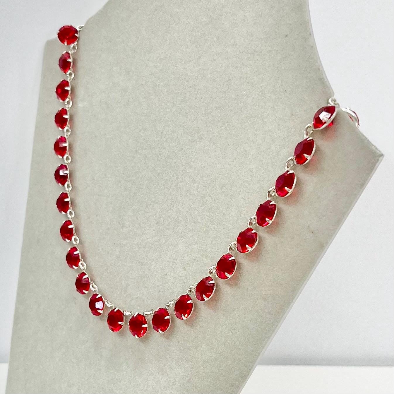 Vintage 1950’s - 1960’s Rivioli Red Austrian Crystal Necklace Super Sparkling Prom Bridal TheGreenGlassGemShop