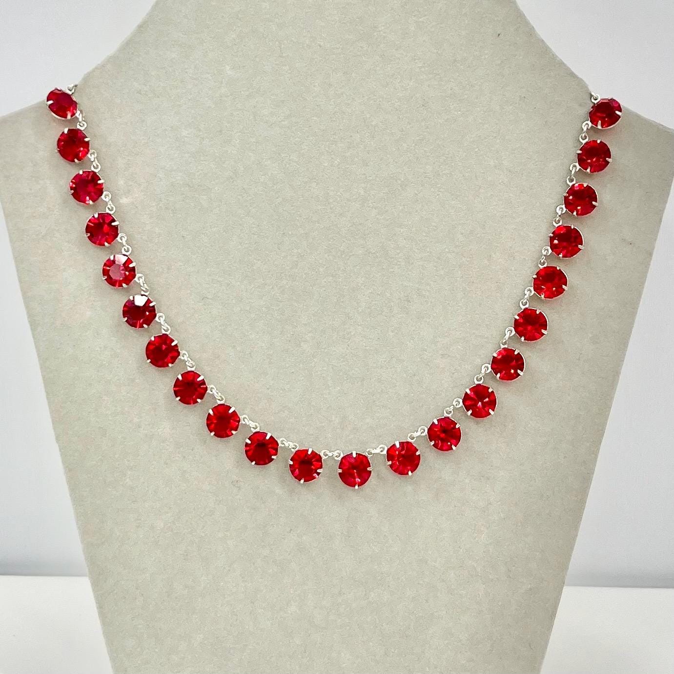 Vintage 1950’s - 1960’s Rivioli Red Austrian Crystal Necklace Super Sparkling Prom Bridal TheGreenGlassGemShop