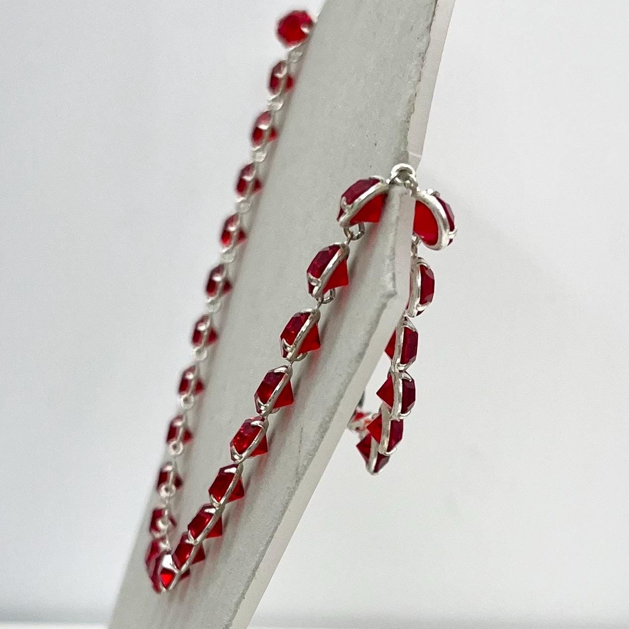 Vintage 1950’s - 1960’s Rivioli Red Austrian Crystal Necklace Super Sparkling Prom Bridal TheGreenGlassGemShop