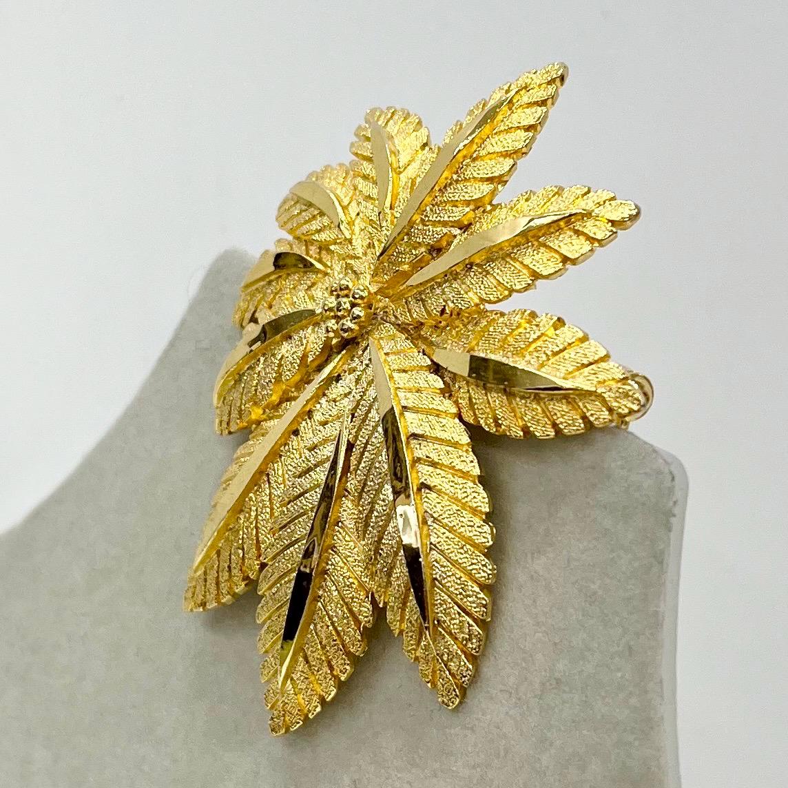 Vintage Gold Tone Brutalist Brooch Large Flower Leaf Shaped Design Contempory Costume Jewellery Statement Piece TheGreenGlassGemShop