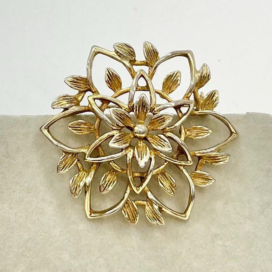 Vintage Sarah Coventry Gold Tone Brooch Large Floral Filigree Design Contempory Costume Jewellery Statement Piece TheGreenGlassGemShop