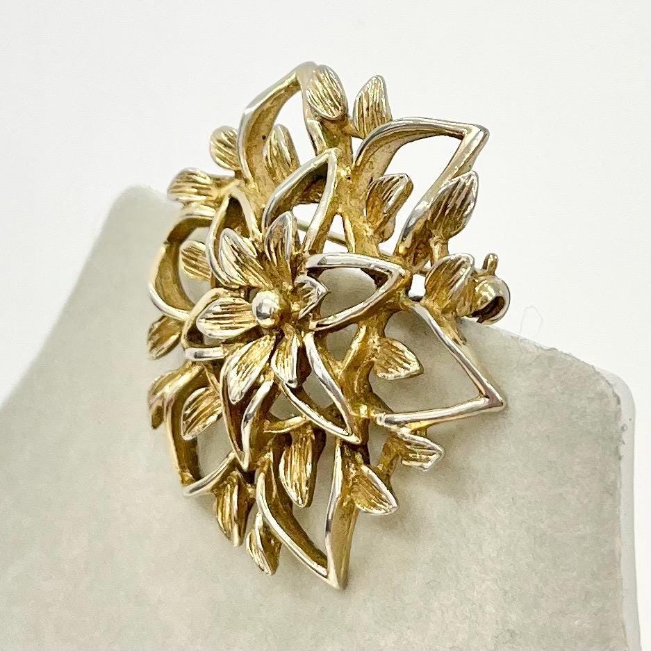 Vintage Sarah Coventry Gold Tone Brooch Large Floral Filigree Design Contempory Costume Jewellery Statement Piece TheGreenGlassGemShop