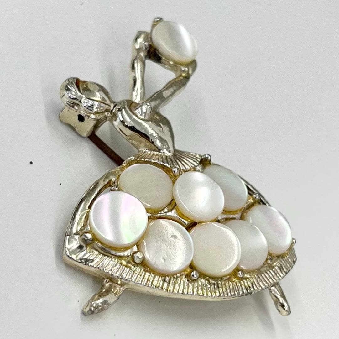 Vintage Hollywood Ballerina Dancer Brooch Silver Tone with Mother of Pearl TheGreenGlassGemShop