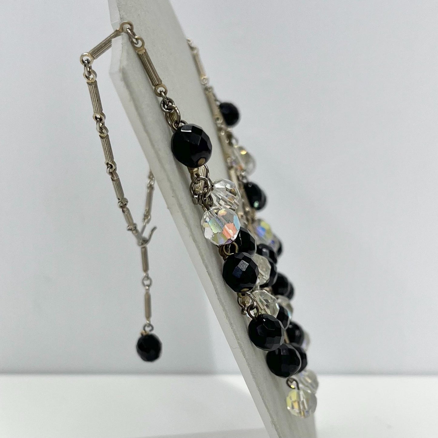 Vintage 1940’s 1950’s Black & Clear Austrian Crystal Glass Bead Necklace Bib Waterfall Style Drop Necklace TheGreenGlassGemShop