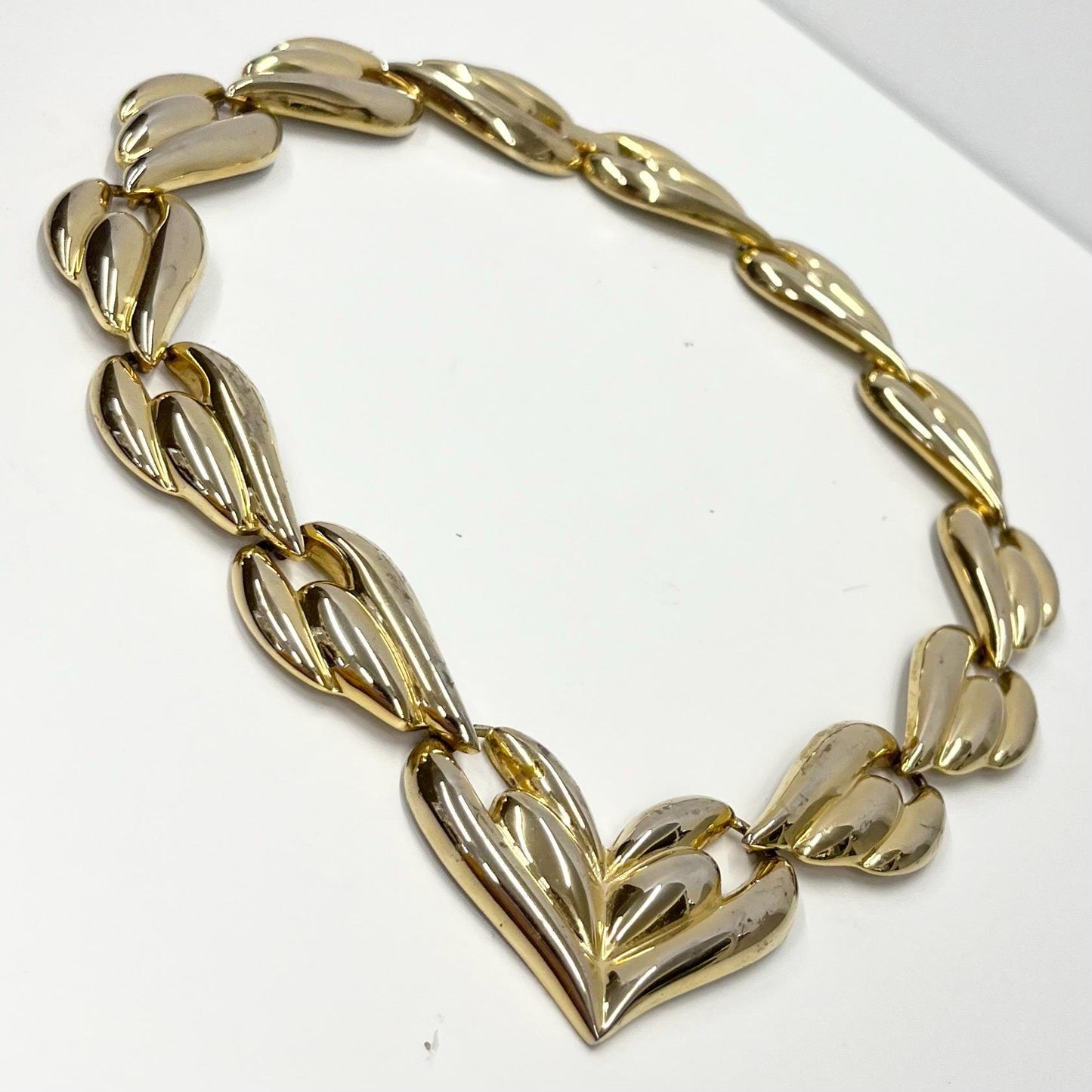 Vintage 16” Long Gold Plated Chunky Heart Link Chain Necklace / Collar 1970’s - 1980’s Statement Power Chain TheGreenGlassGemShop