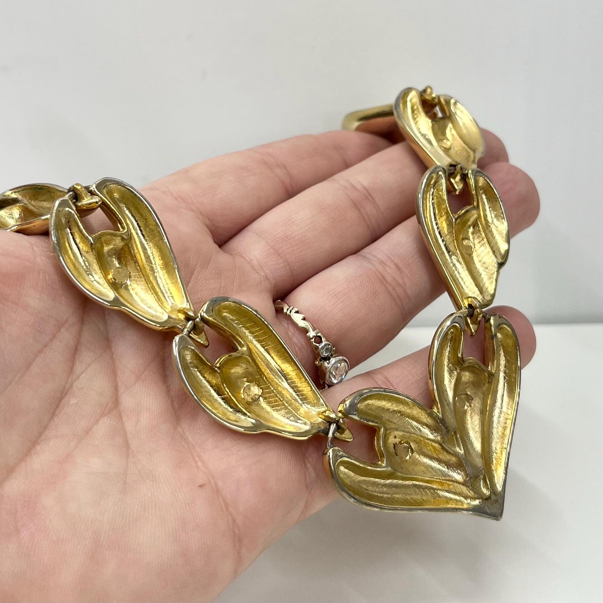 Vintage 16” Long Gold Plated Chunky Heart Link Chain Necklace / Collar 1970’s - 1980’s Statement Power Chain TheGreenGlassGemShop