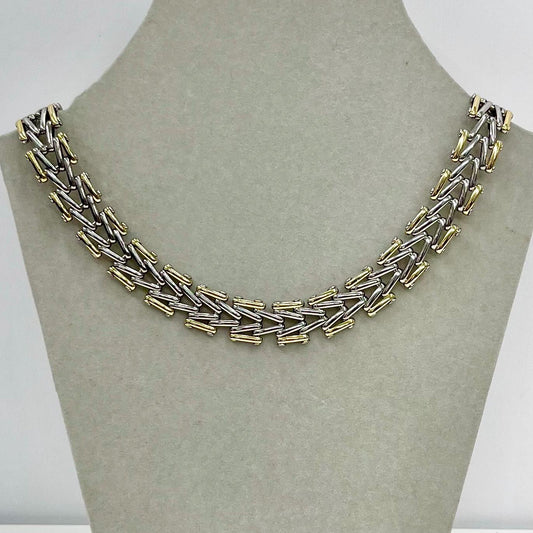 Vintage 16” Gold & Silver Two Tone Coloured Unusual Box Chain Necklace 1980’s Statement Chain 15mm Wide TheGreenGlassGemShop