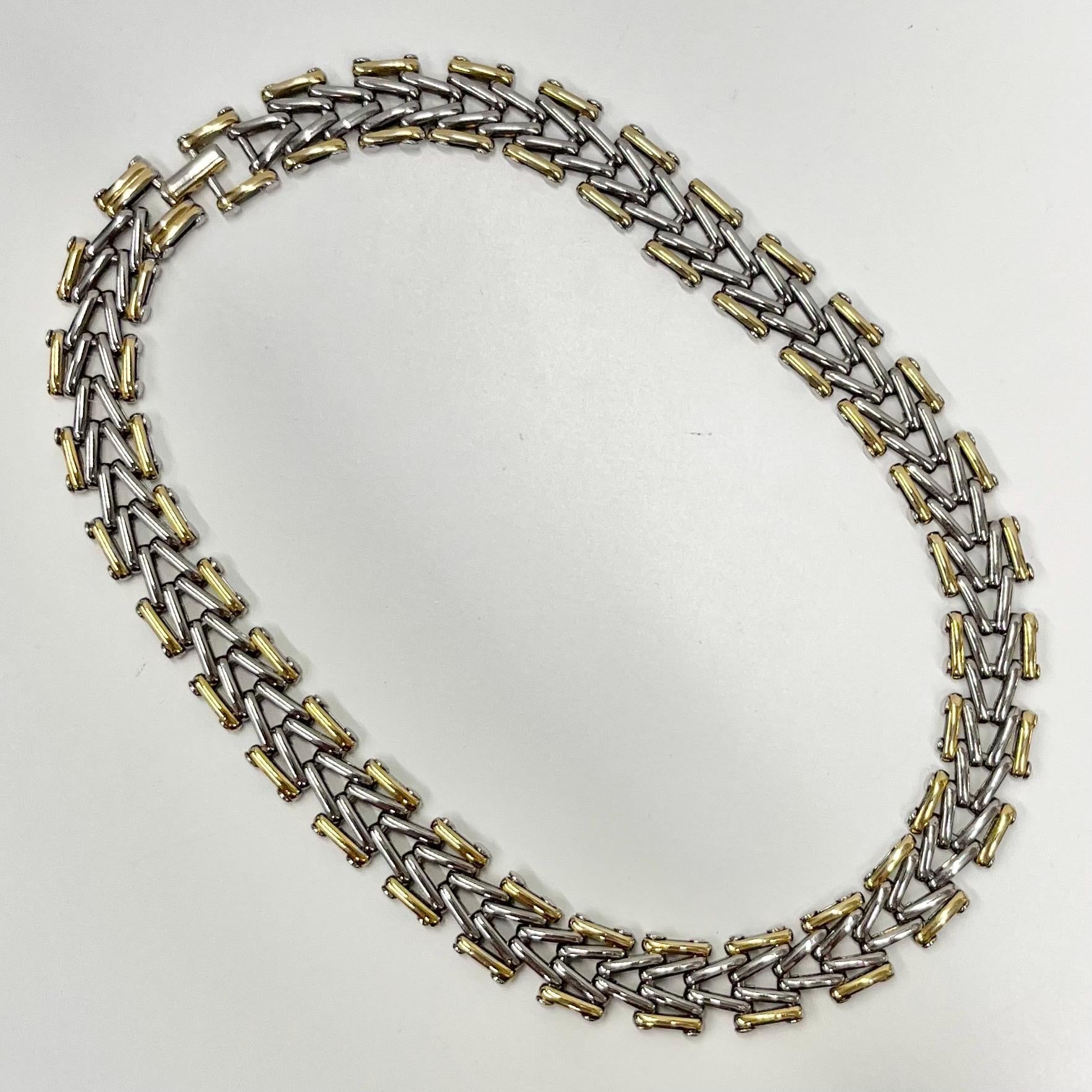 Vintage 16” Gold & Silver Two Tone Coloured Unusual Box Chain Necklace 1980’s Statement Chain 15mm Wide TheGreenGlassGemShop