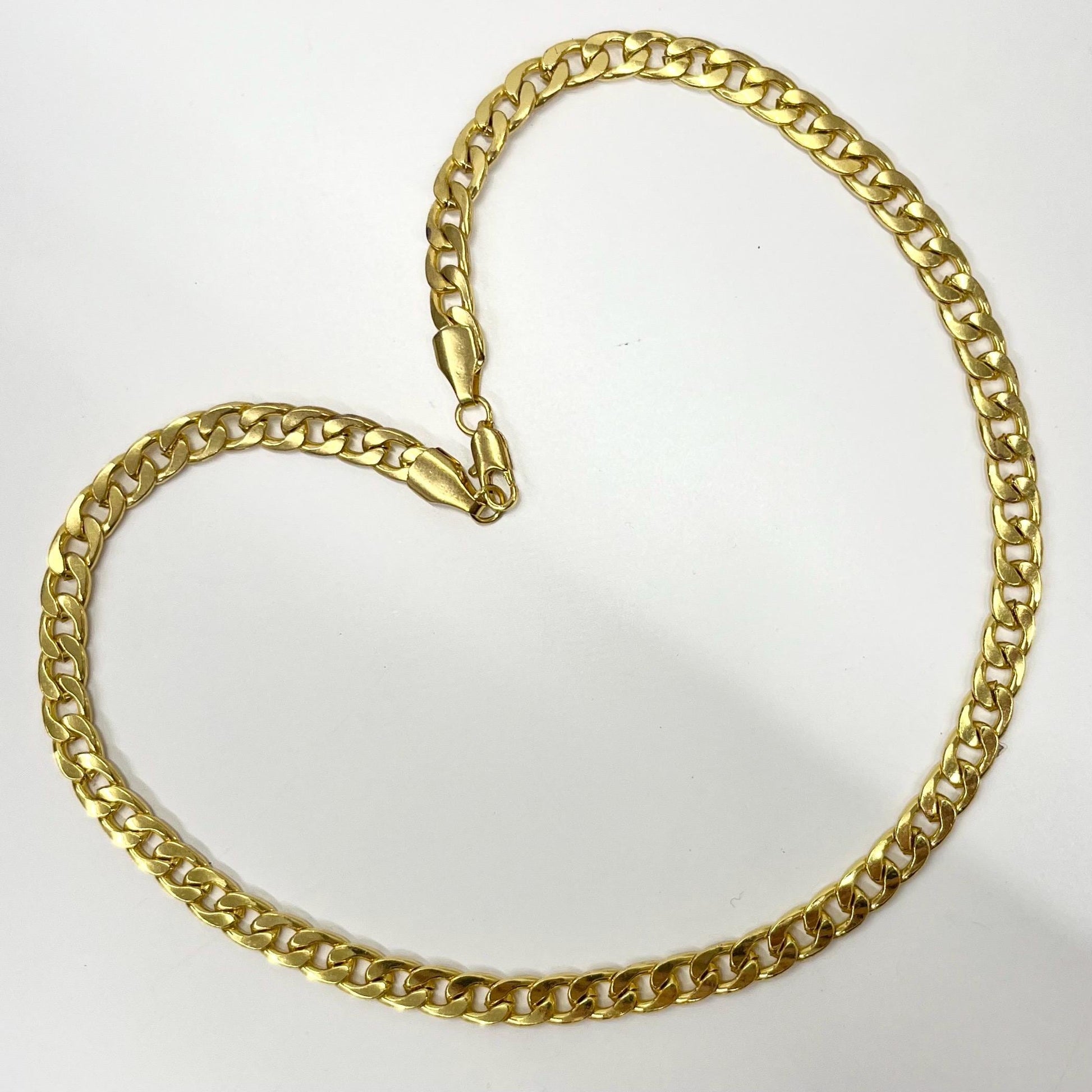 Vintage Gold Plated High Shine Flat Curb Chain Necklace 1970’s - 1980’s Statement Power Chain 16” TheGreenGlassGemShop