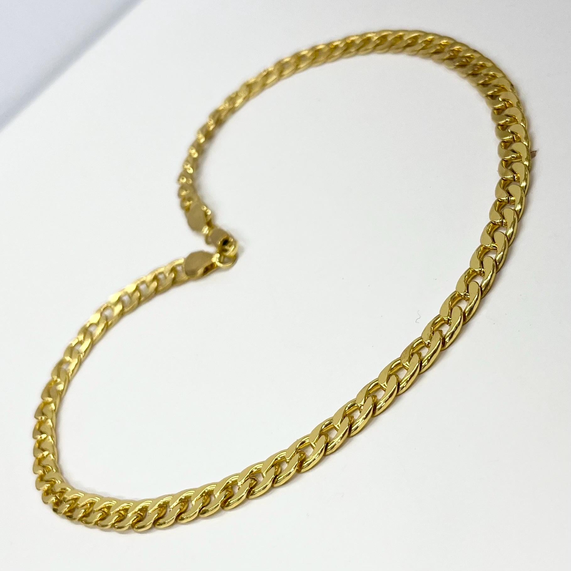 Vintage Gold Plated High Shine Flat Curb Chain Necklace 1970’s - 1980’s Statement Power Chain 16” TheGreenGlassGemShop