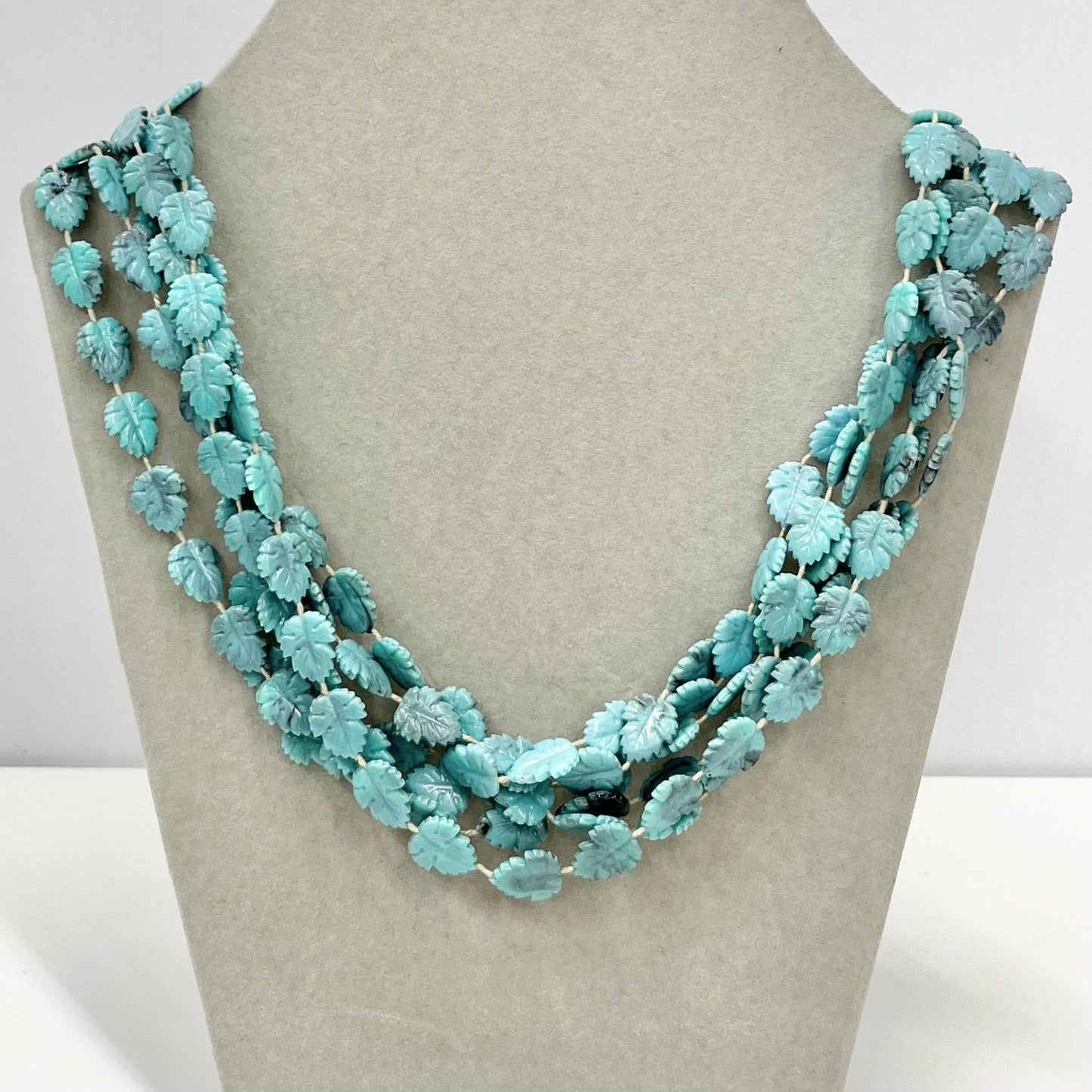 Vintage 6 Strand Light Weight Turquoise Effect Plastic Cluster Leaf Bead Necklace Multi Strand Necklace TheGreenGlassGemShop