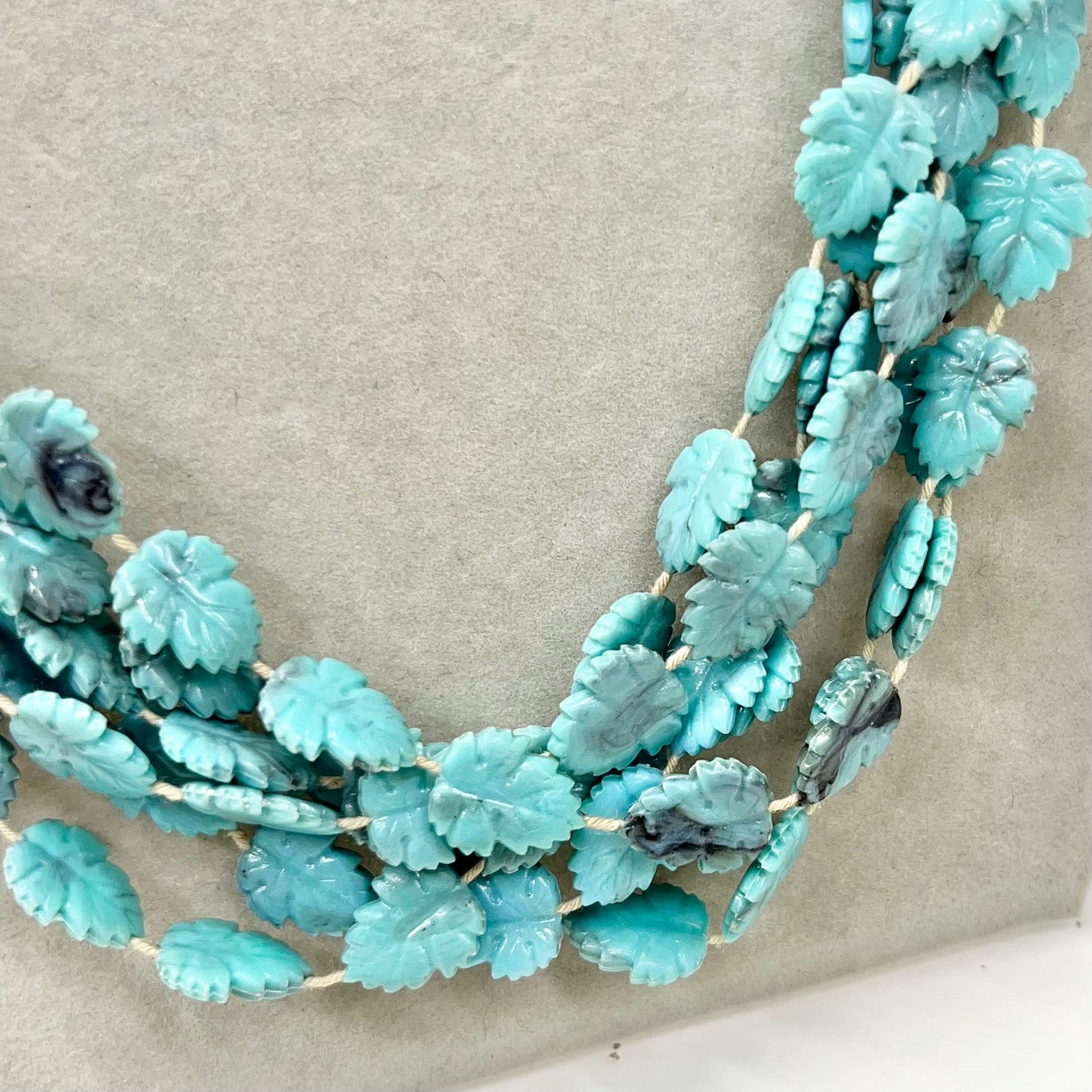 Vintage 6 Strand Light Weight Turquoise Effect Plastic Cluster Leaf Bead Necklace Multi Strand Necklace TheGreenGlassGemShop