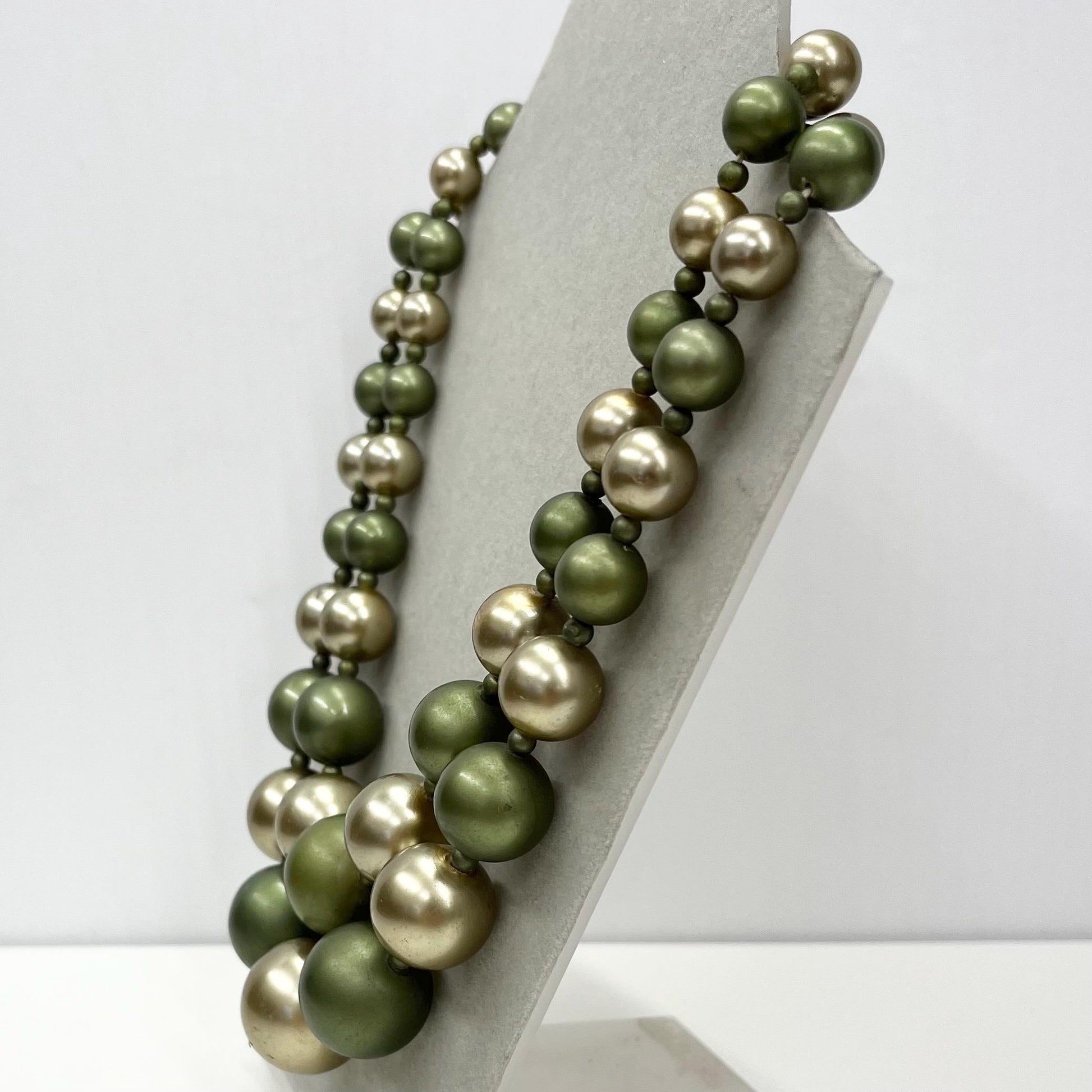 Vintage Chunky 2 Strand Light Weight Two Tone Green Faux Pearl, Graduated Plastic Bead Necklace Multi Strand Necklace TheGreenGlassGemShop