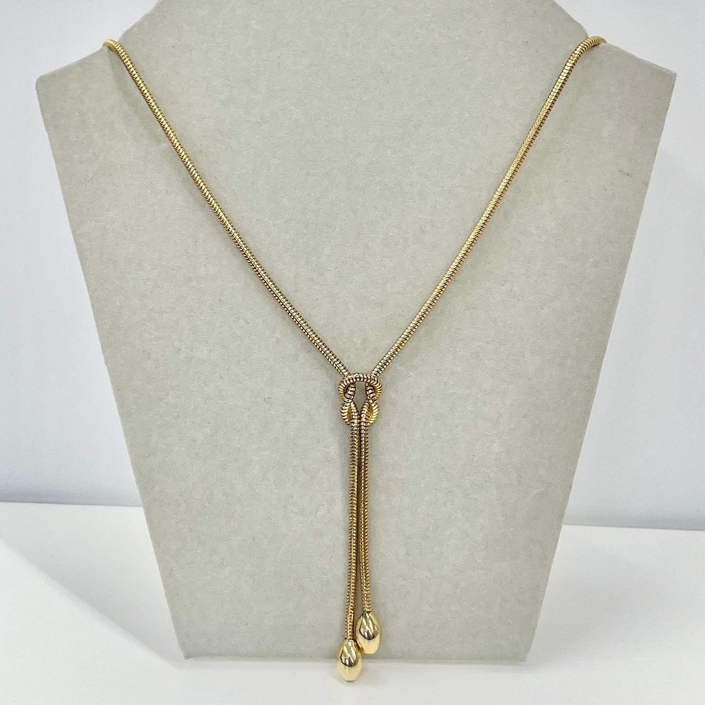 Vintage Gold Plated Snake Chain Knot Drop Necklace 1970’s - 1980’s Statement Lariat Chain 19.5” TheGreenGlassGemShop