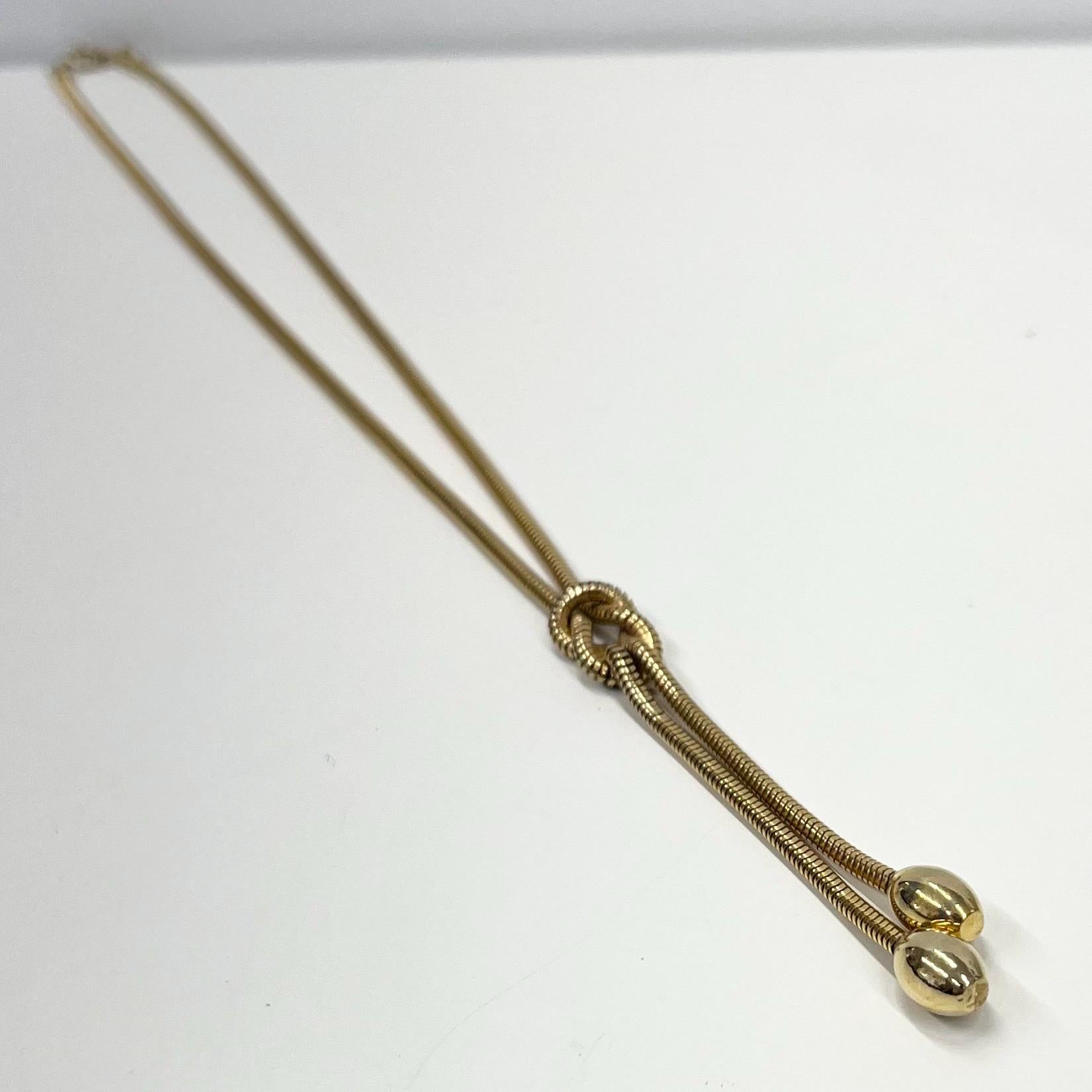 Vintage Gold Plated Snake Chain Knot Drop Necklace 1970’s - 1980’s Statement Lariat Chain 19.5” TheGreenGlassGemShop