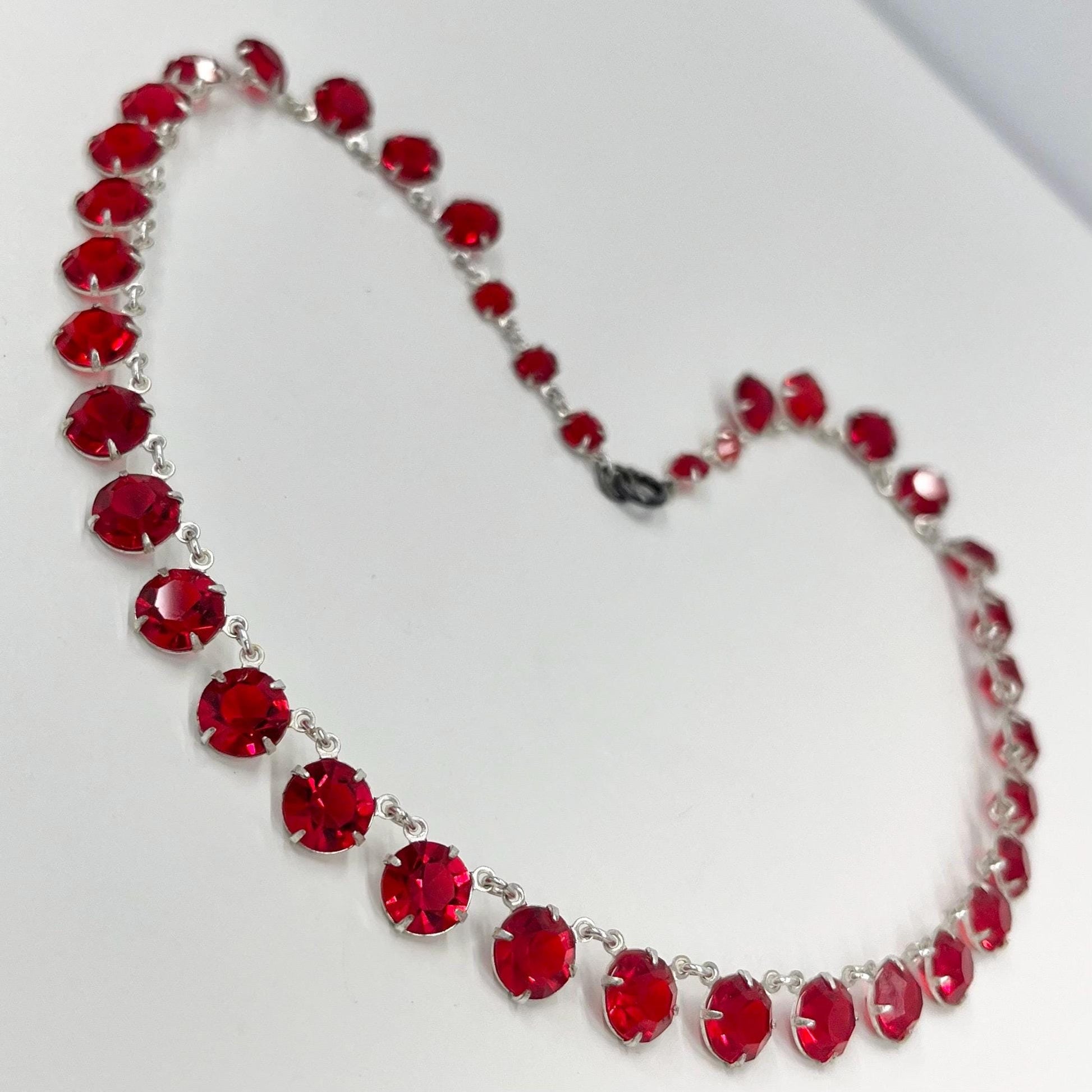 Vintage 1950’s - 1960’s Rivioli Red Austrian Crystal Necklace Super Sparkling Prom Bridal TheGreenGlassGemShop