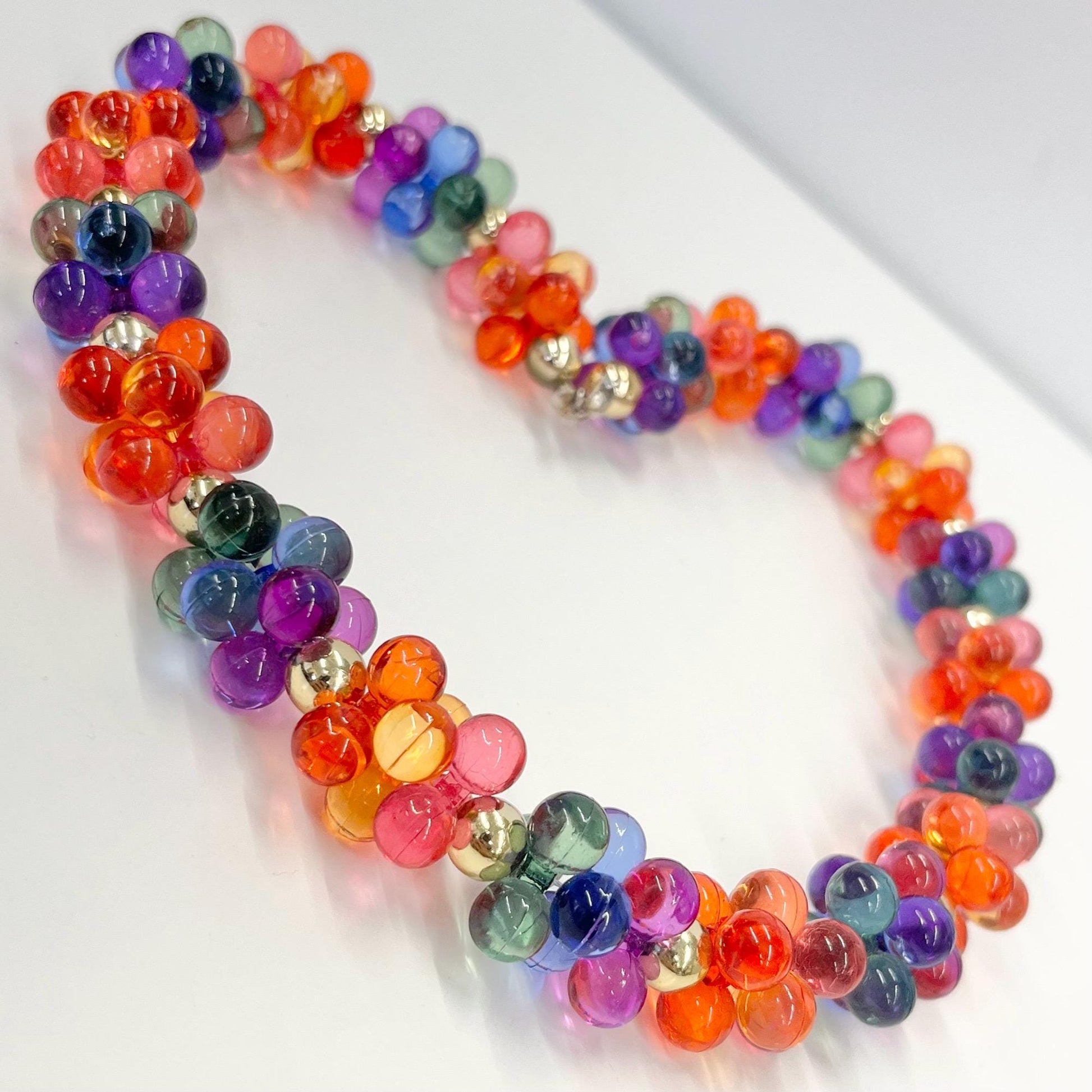 Vintage Chunky Multi Coloured Acrylic / Plastic Bobble Bead Necklace Retro Statement Piece Vintage Jewellery 18” Long Pink Red Purple Orange TheGreenGlassGemShop