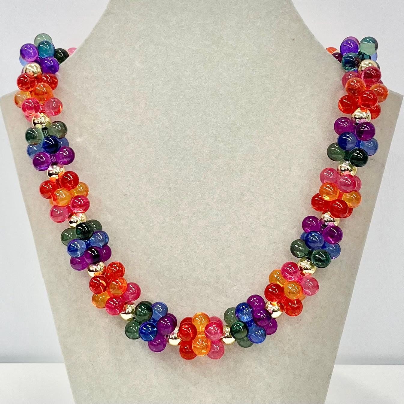 Vintage Chunky Multi Coloured Acrylic / Plastic Bobble Bead Necklace Retro Statement Piece Vintage Jewellery 18” Long Pink Red Purple Orange TheGreenGlassGemShop