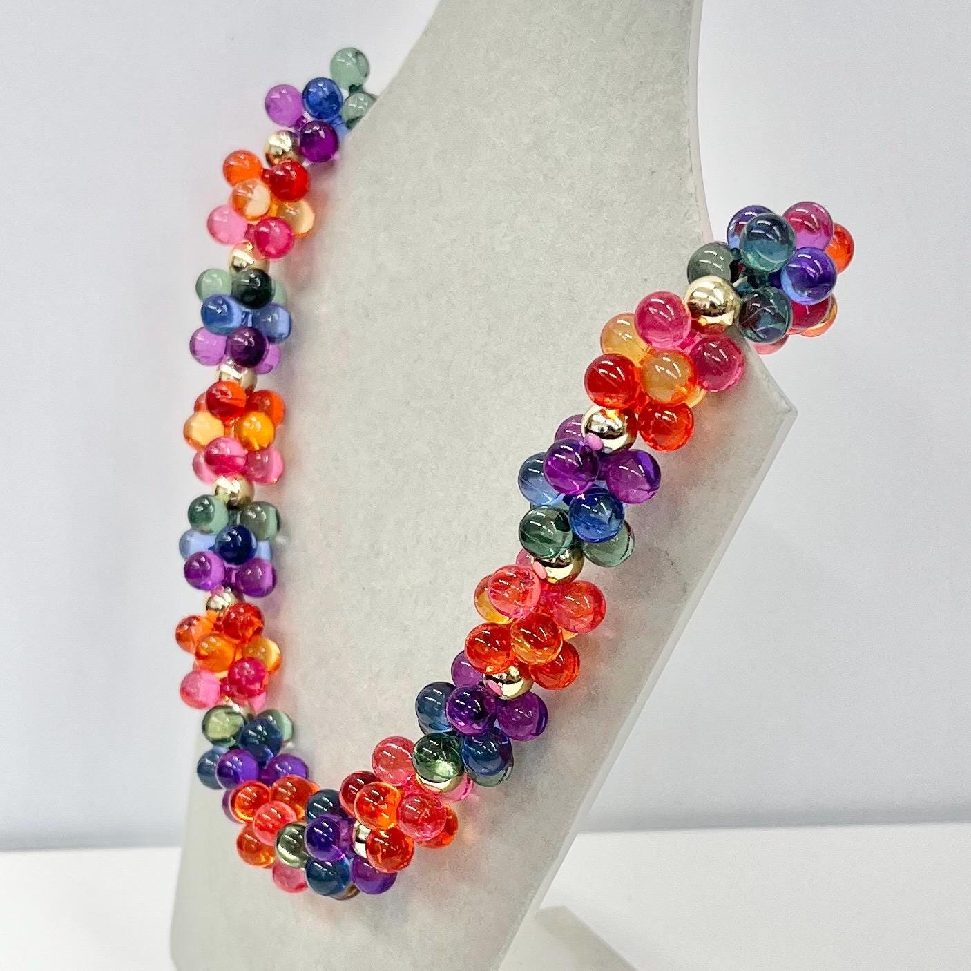 Vintage Chunky Multi Coloured Acrylic / Plastic Bobble Bead Necklace Retro Statement Piece Vintage Jewellery 18” Long Pink Red Purple Orange TheGreenGlassGemShop