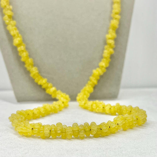 Art Deco 1930’s Yellow Glass Flower Rondelle Beaded Necklace Vintage Jewellery 29” Long TheGreenGlassGemShop