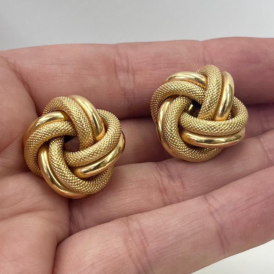 Vintage 9ct Gold Large Twisted Knot Stud Earrings for Pierced Ears Fully Hallmarked 9ct Gold TheGreenGlassGemShop