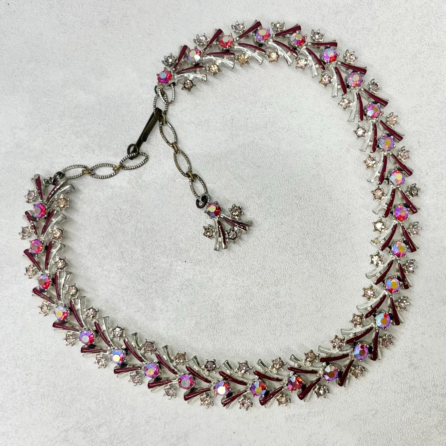 Vintage Miracle Austrian Crystal Enamelled Necklace with Aurora Borealis Fuchsia Pink Crystals Super Sparkling Prom Bridal TheGreenGlassGemShop