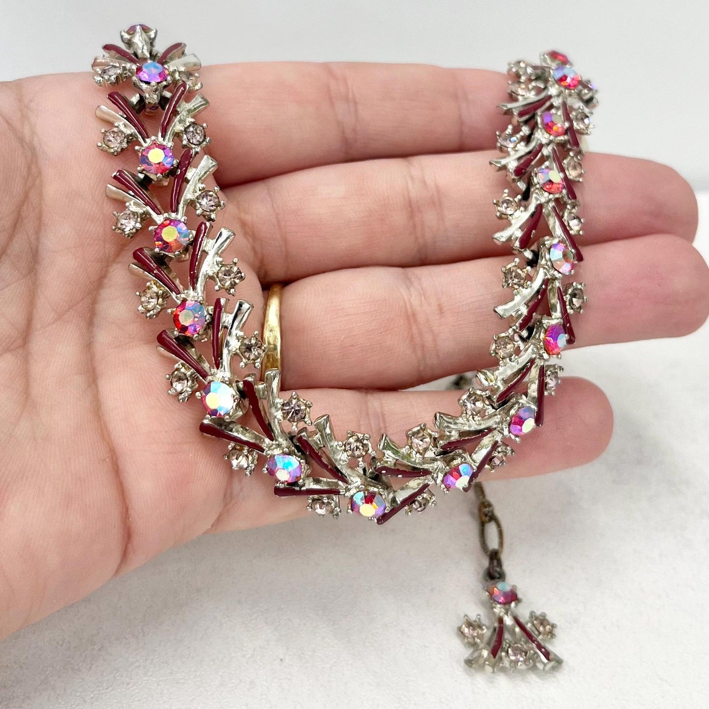 Vintage Miracle Austrian Crystal Enamelled Necklace with Aurora Borealis Fuchsia Pink Crystals Super Sparkling Prom Bridal TheGreenGlassGemShop