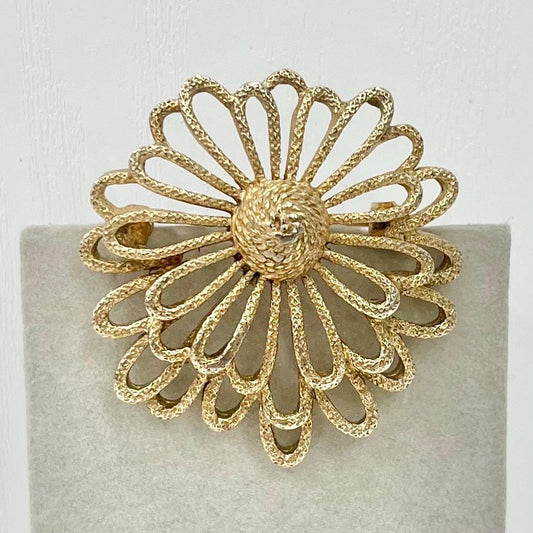 Vintage Sarah Coventry Filigree Flower Brooch Gold Plated Textured Brooch Costume Jewellery Statement Piece TheGreenGlassGemShop