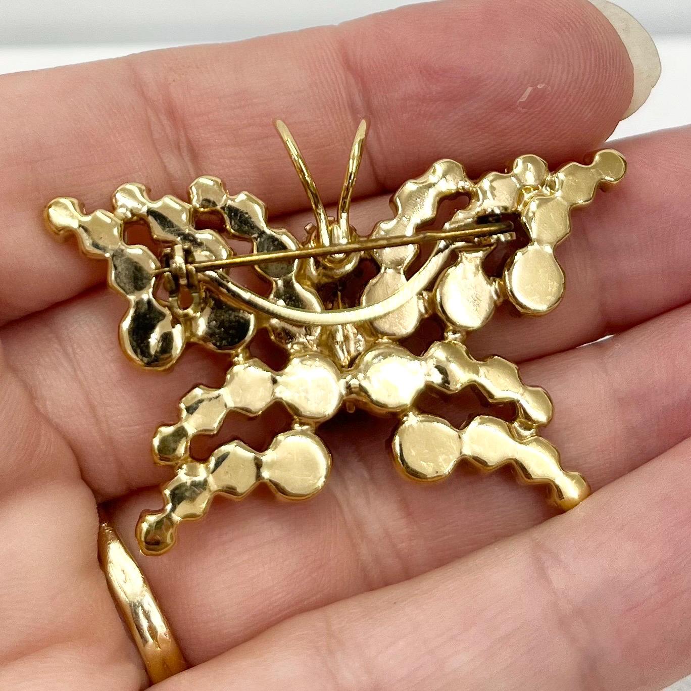 Vintage Aurora Borealis Austrian Crystal Butterfly Brooch Gold Plate Statement Piece TheGreenGlassGemShop