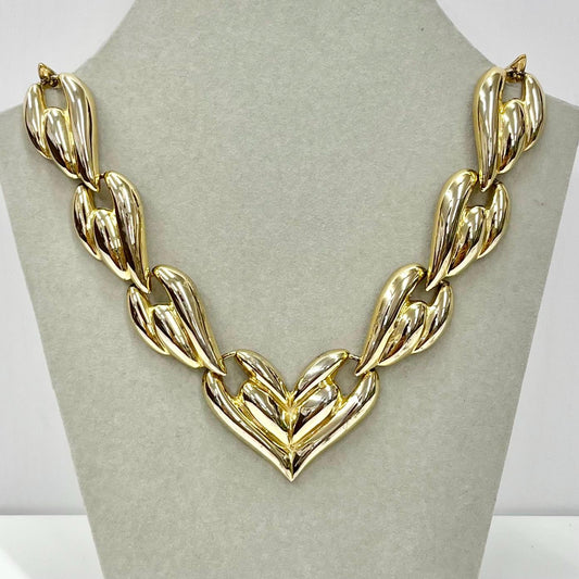 Vintage 16” Long Gold Plated Chunky Heart Link Chain Necklace / Collar 1970’s - 1980’s Statement Power Chain TheGreenGlassGemShop