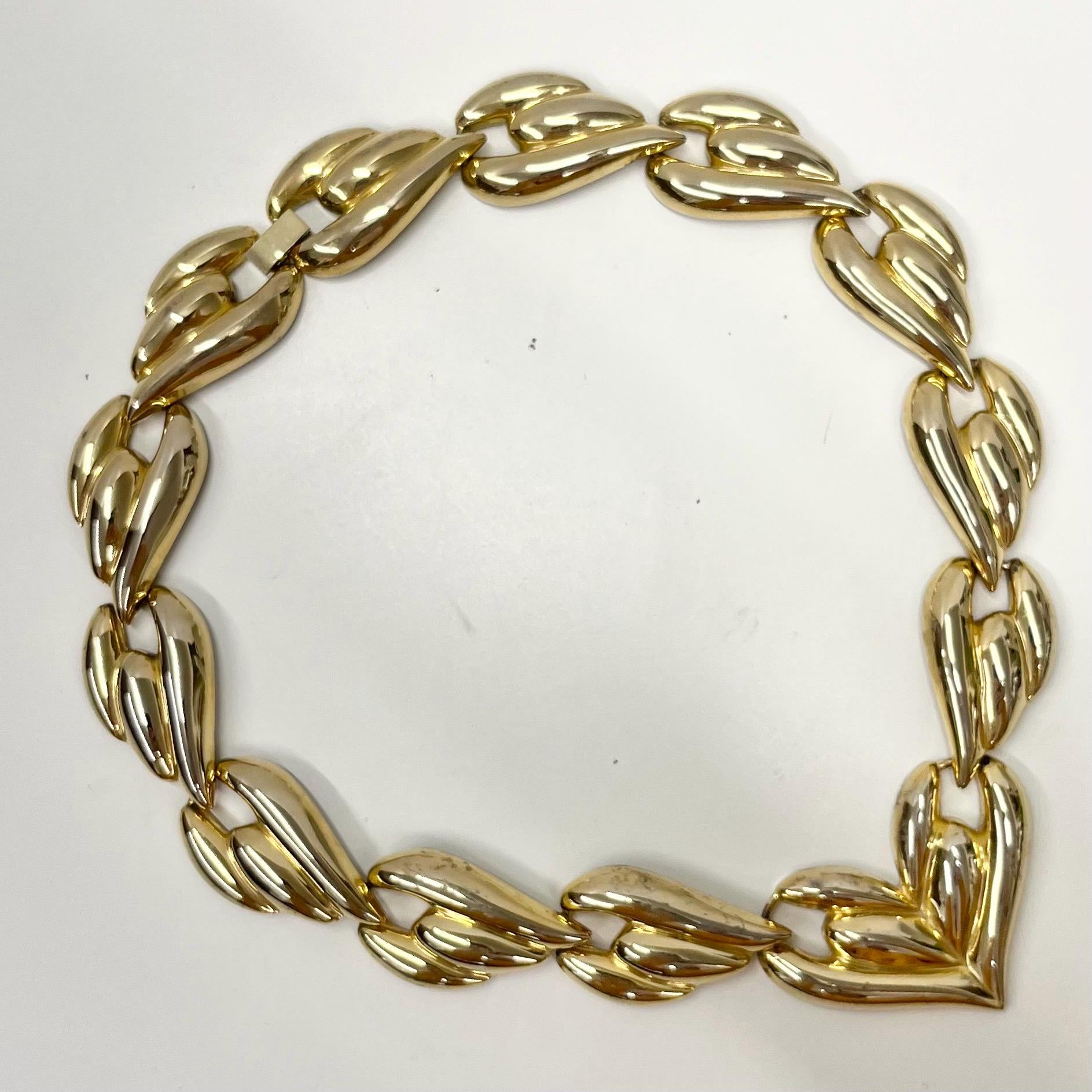 Vintage 16” Long Gold Plated Chunky Heart Link Chain Necklace / Collar 1970’s - 1980’s Statement Power Chain TheGreenGlassGemShop