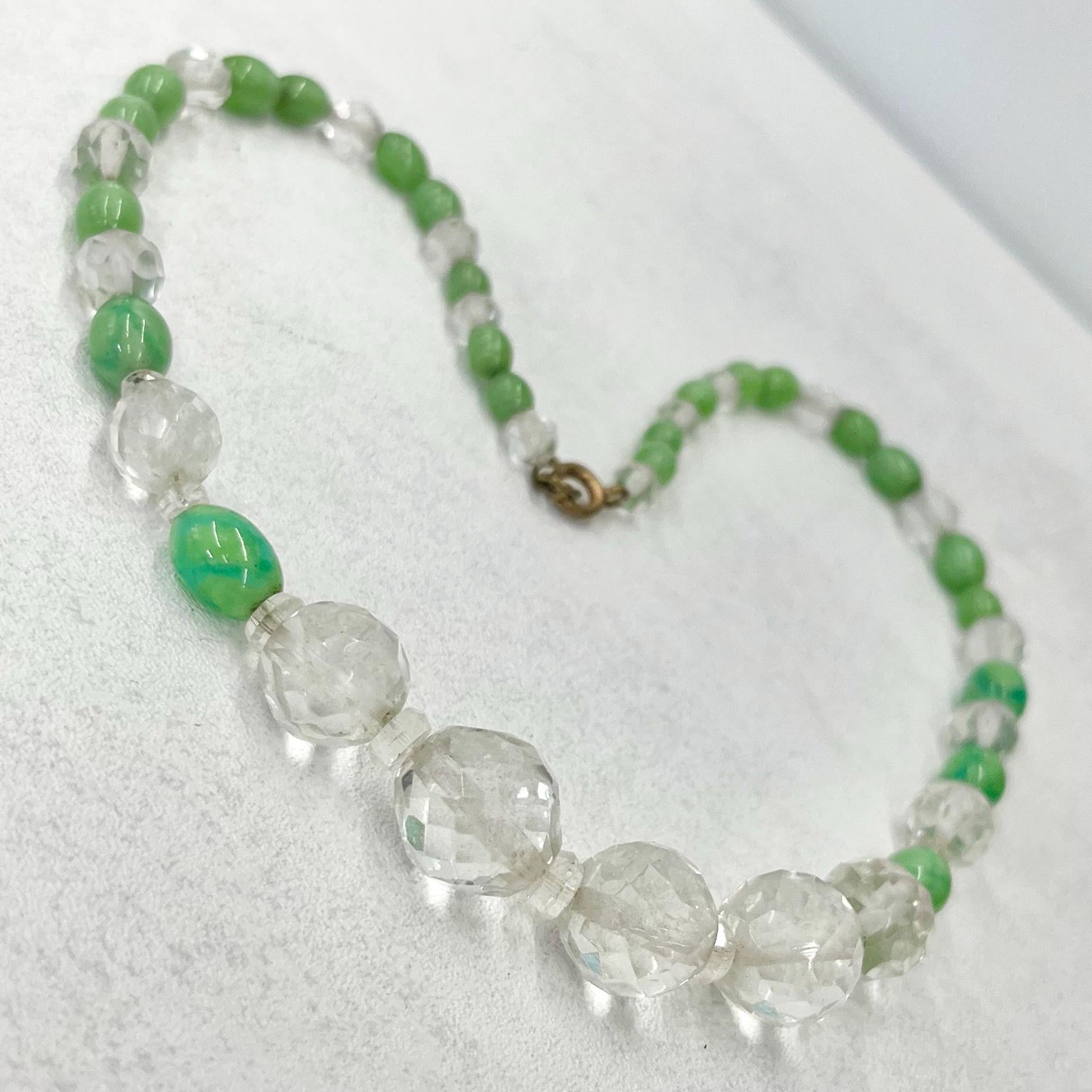 Art Deco 1930’s Green & Clear Faceted Glass Bead Necklace Czech Firepolished Beads Vintage Jewellery 17” Long TheGreenGlassGemShop