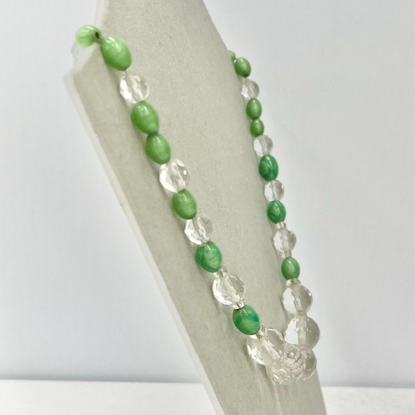 Art Deco 1930’s Green & Clear Faceted Glass Bead Necklace Czech Firepolished Beads Vintage Jewellery 17” Long TheGreenGlassGemShop