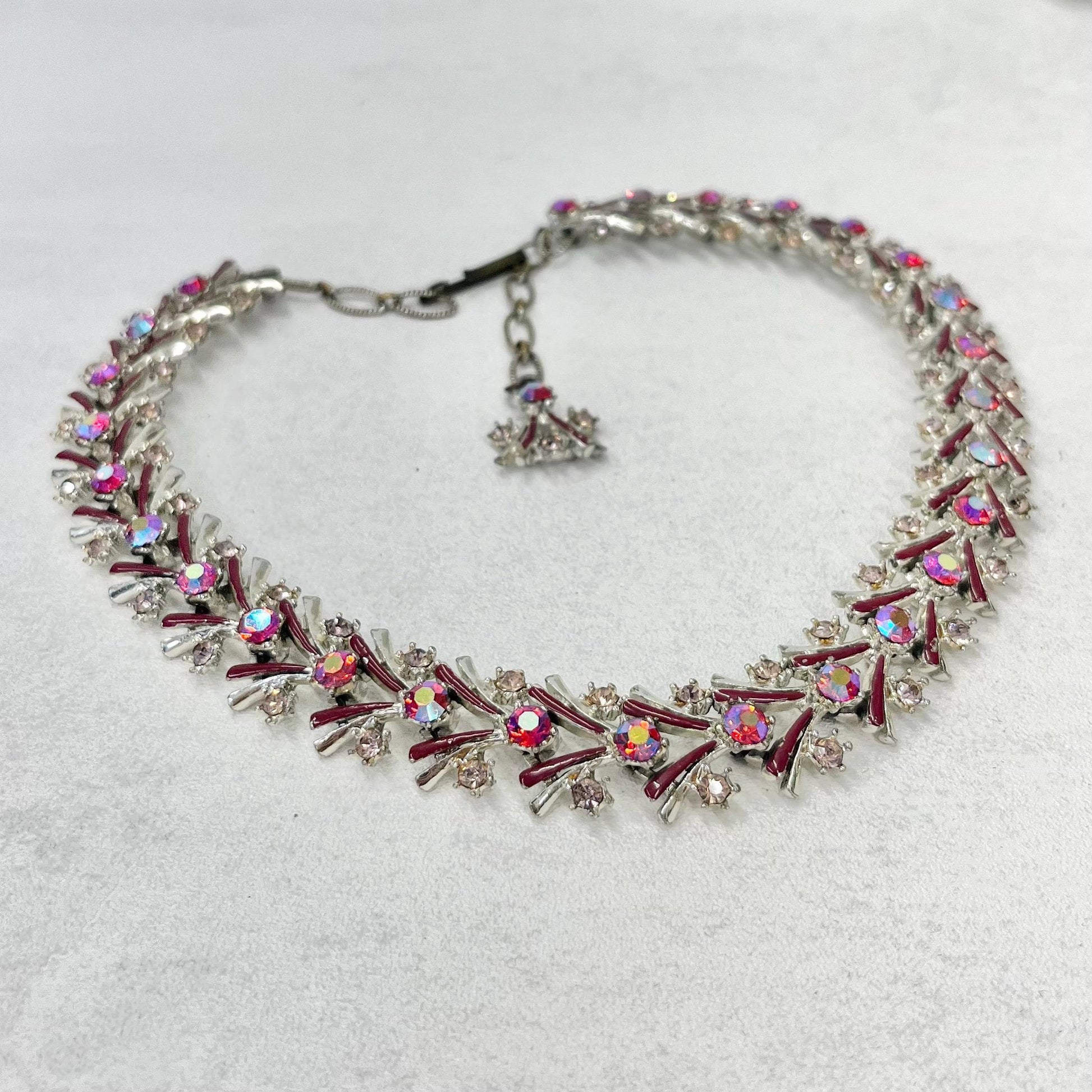 Vintage Miracle Austrian Crystal Enamelled Necklace with Aurora Borealis Fuchsia Pink Crystals Super Sparkling Prom Bridal TheGreenGlassGemShop