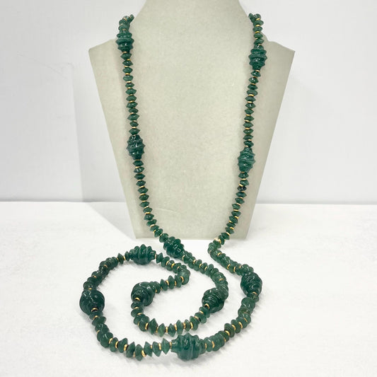 Art Deco 1930’s Chunky Green Glass Beaded Necklace Vintage Jewellery 42” Long No Clasp Trade Beads TheGreenGlassGemShop