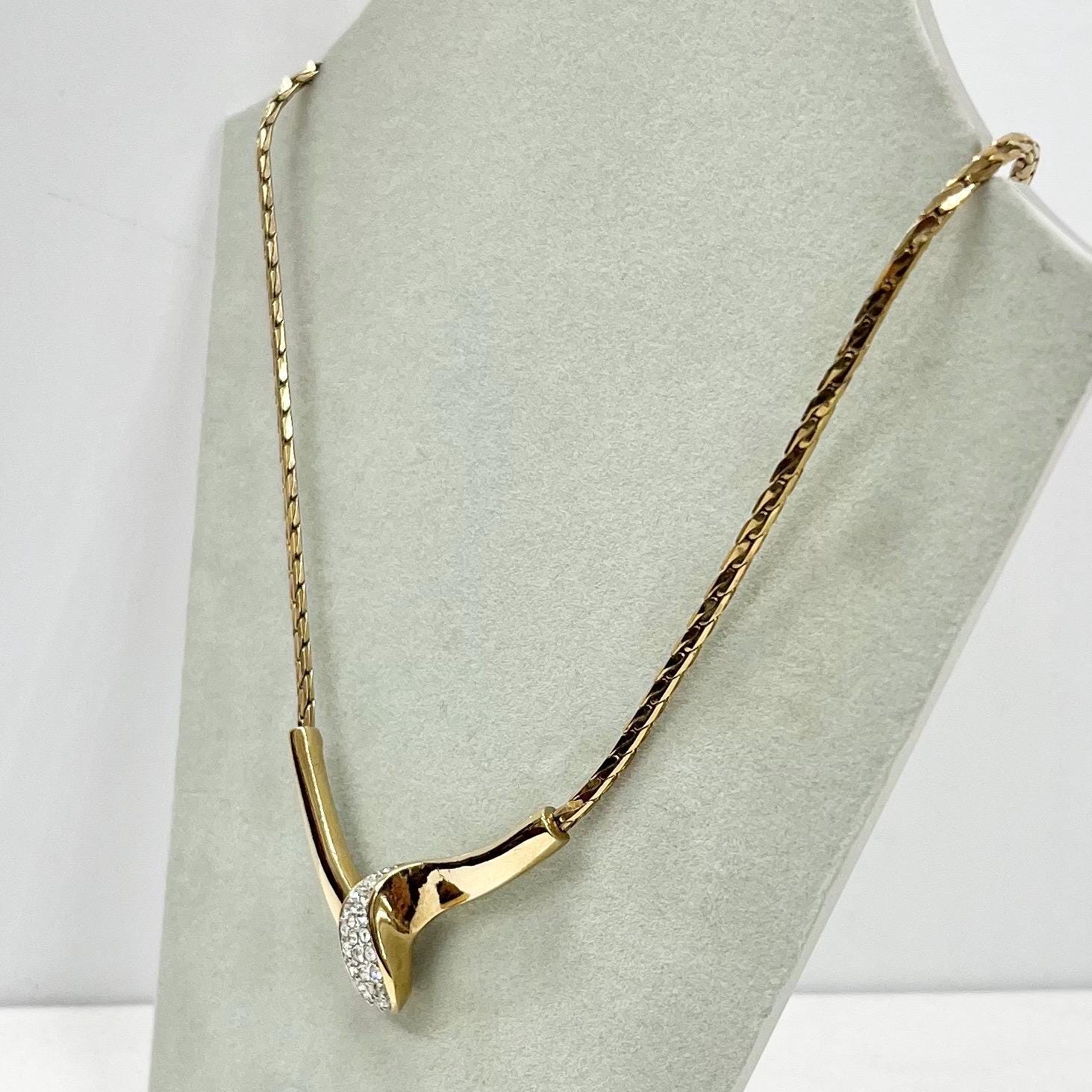 Vintage Gold Plate Ribbon Twist Diamante Chain Collar Necklace 1970’s - 1980’s Statement Power Chain TheGreenGlassGemShop