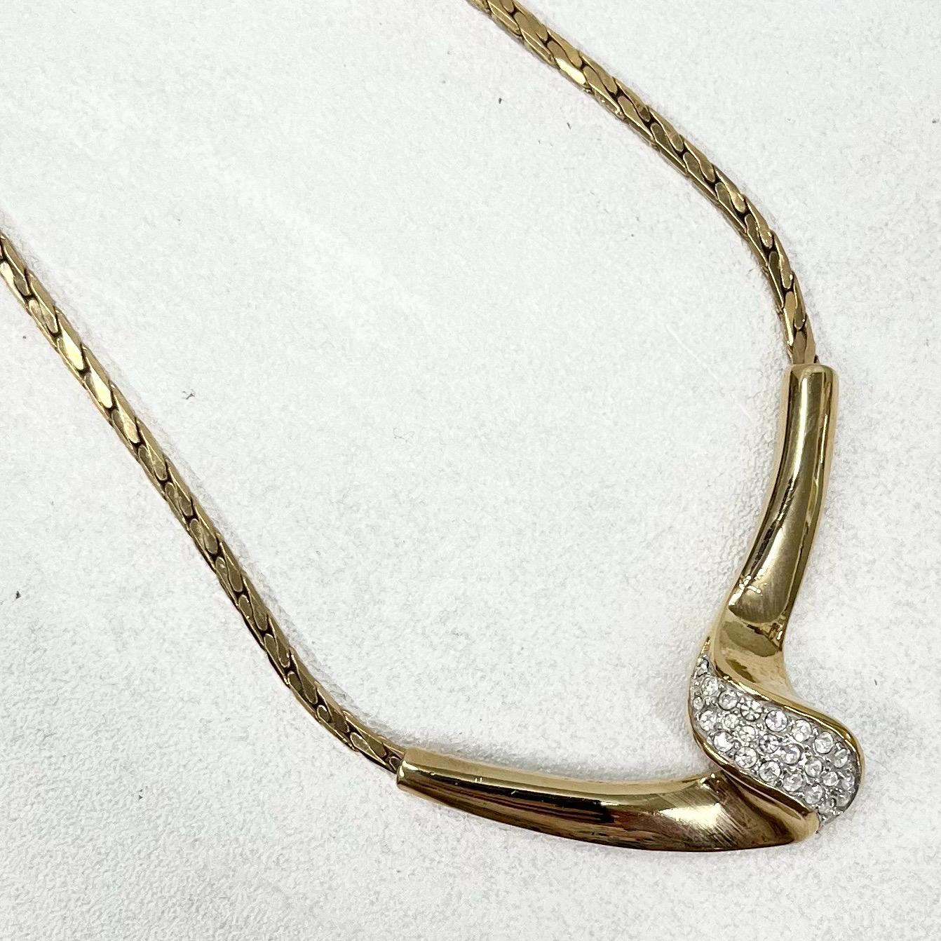 Vintage Gold Plate Ribbon Twist Diamante Chain Collar Necklace 1970’s - 1980’s Statement Power Chain TheGreenGlassGemShop