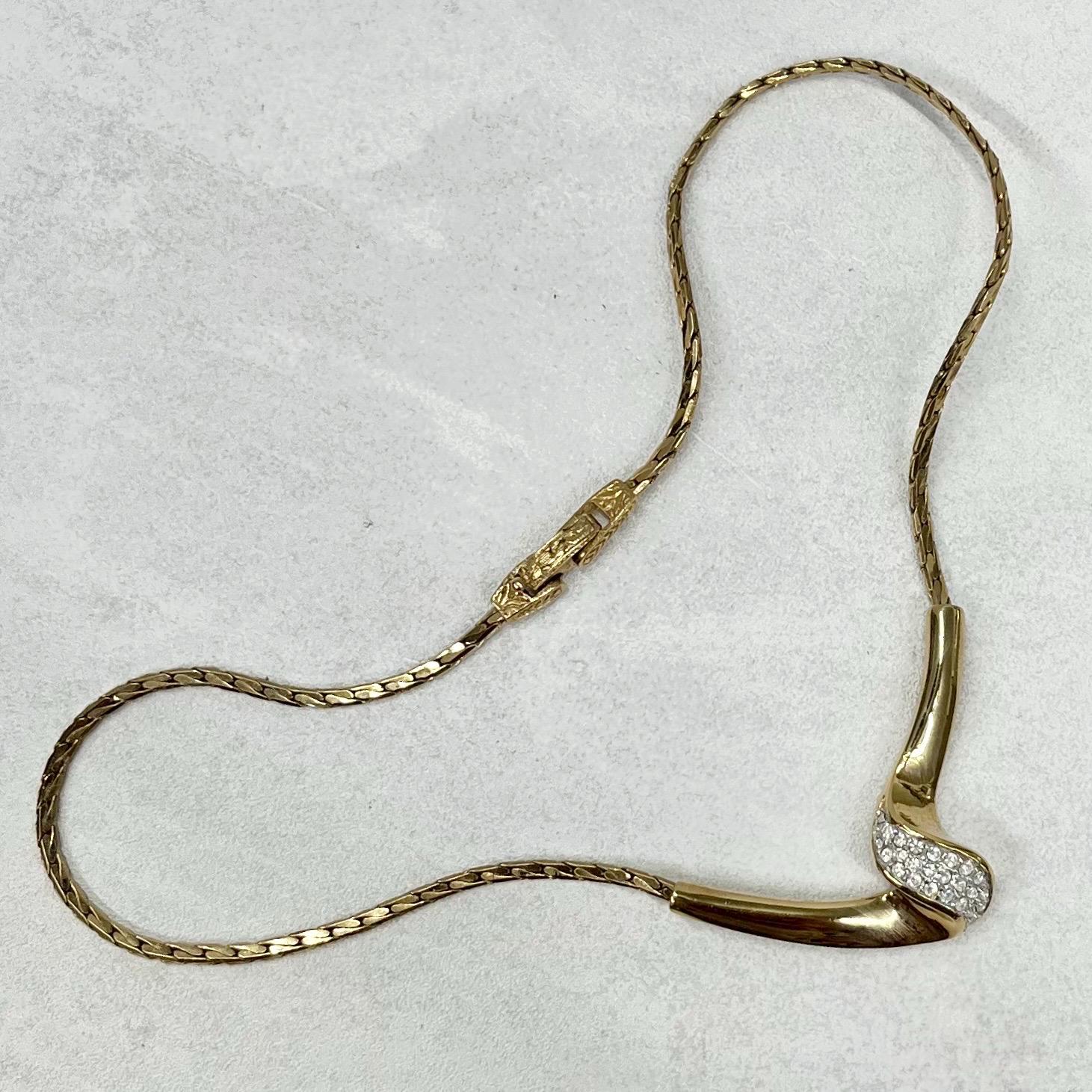 Vintage Gold Plate Ribbon Twist Diamante Chain Collar Necklace 1970’s - 1980’s Statement Power Chain TheGreenGlassGemShop