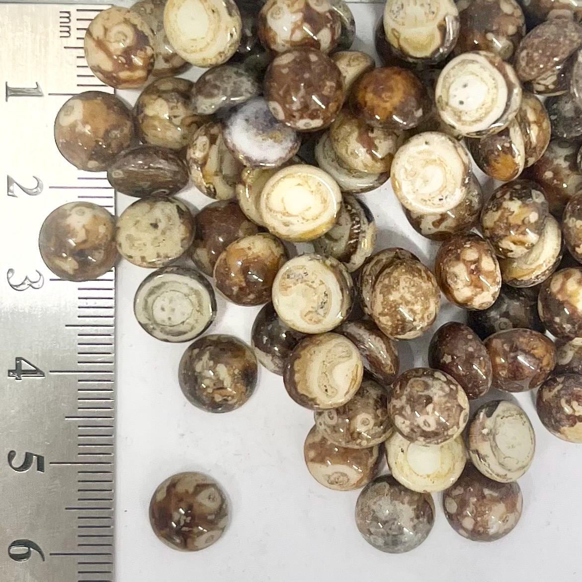 12 x Vintage Brown Marbled Picasso 9mm Round Czech Glass Domed Cabochons - For Crafts or Jewellery Making - SD36B TheGreenGlassGemShop