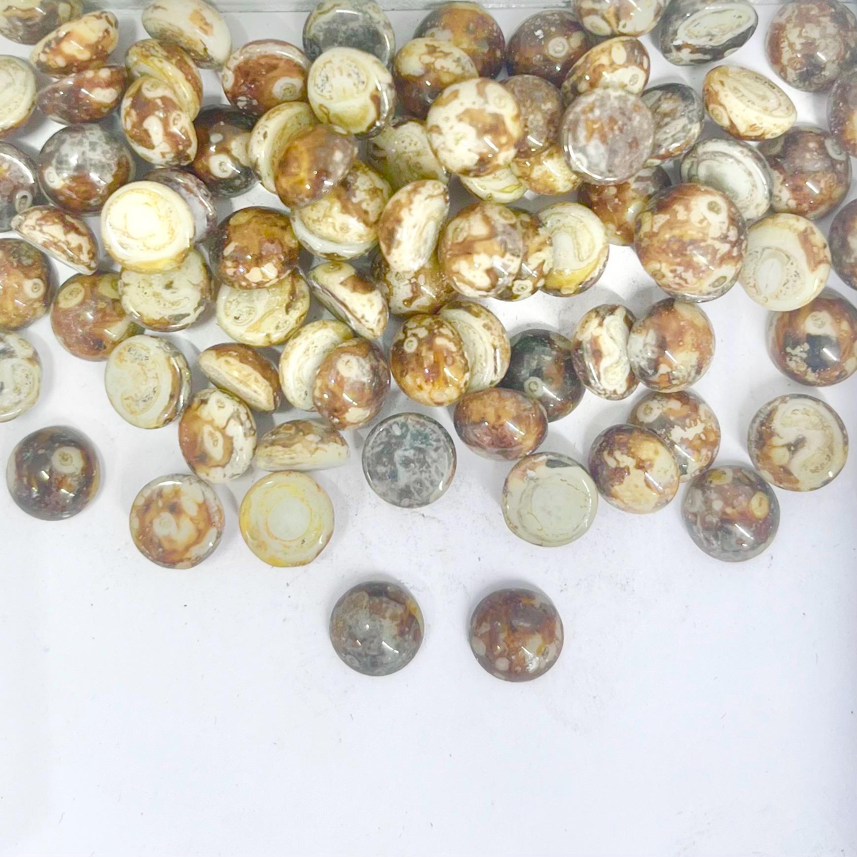 12 x Vintage Brown Marbled Picasso 9mm Round Czech Glass Domed Cabochons - For Crafts or Jewellery Making - SD36B TheGreenGlassGemShop