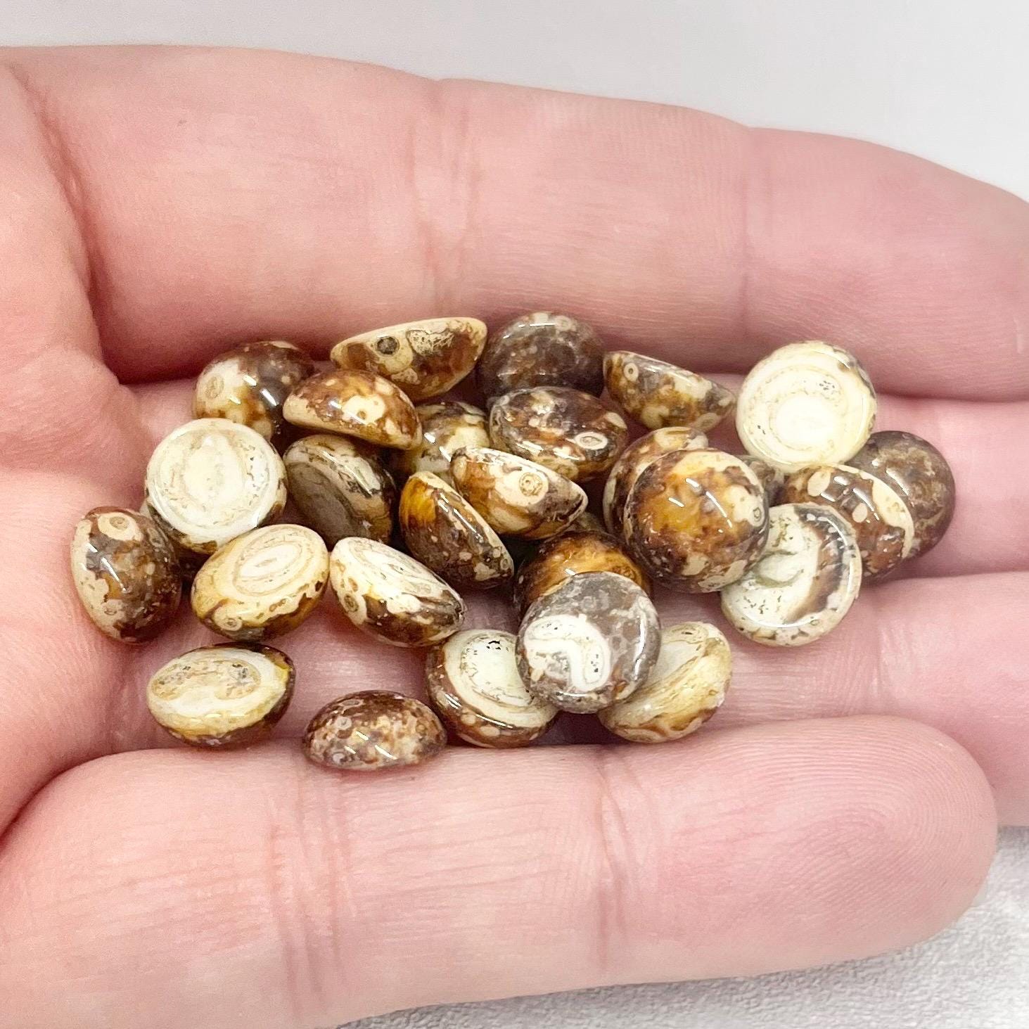 12 x Vintage Brown Marbled Picasso 9mm Round Czech Glass Domed Cabochons - For Crafts or Jewellery Making - SD36B TheGreenGlassGemShop