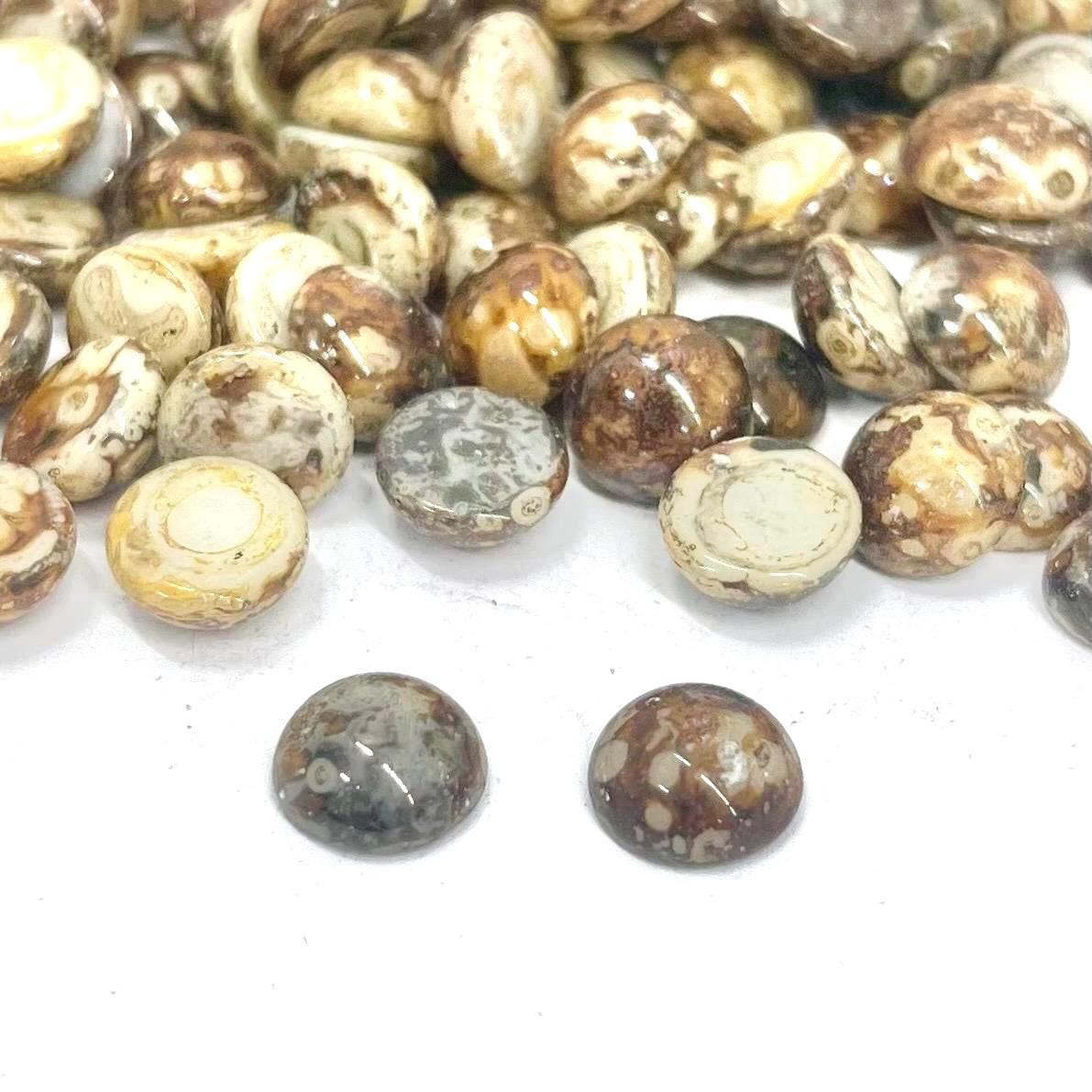 12 x Vintage Brown Marbled Picasso 9mm Round Czech Glass Domed Cabochons - For Crafts or Jewellery Making - SD36B TheGreenGlassGemShop