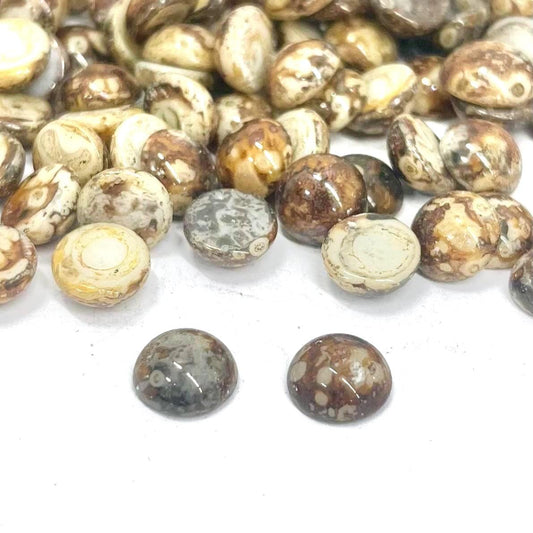 12 x Vintage Brown Marbled Picasso 9mm Round Czech Glass Domed Cabochons - For Crafts or Jewellery Making - SD36B TheGreenGlassGemShop