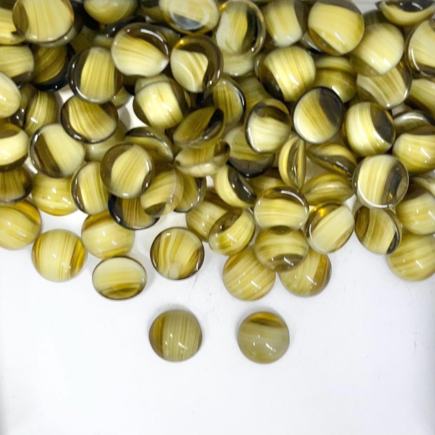 10 x Vintage Olive Green Givre 10mm Round Czech Glass Domed Cabochons - For Crafts or Jewellery Making - SD39A TheGreenGlassGemShop