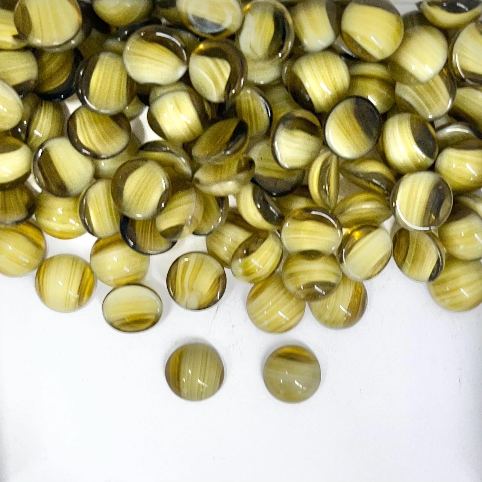 10 x Vintage Olive Green Givre 10mm Round Czech Glass Domed Cabochons - For Crafts or Jewellery Making - SD39A TheGreenGlassGemShop