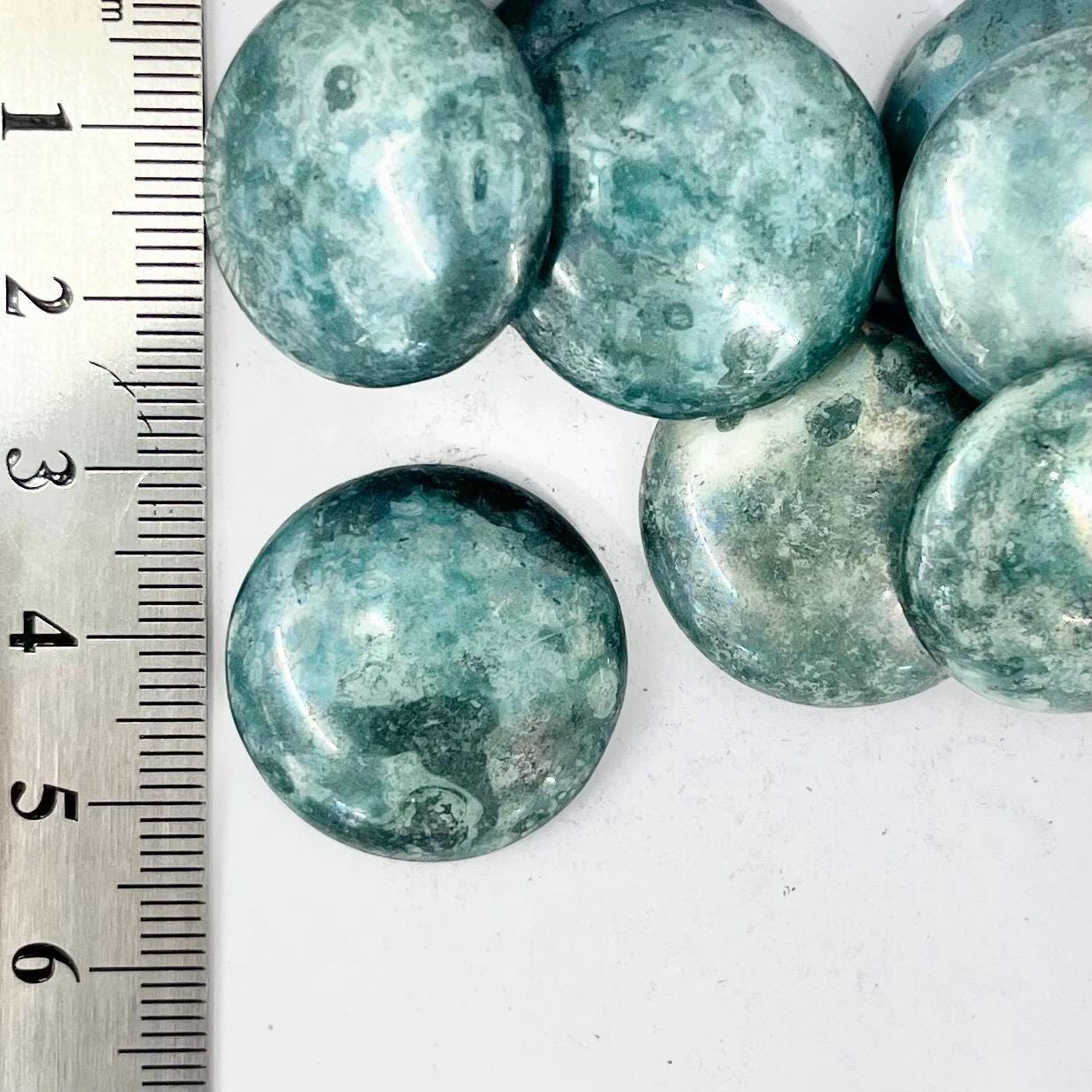 2 x Vintage Aqua Blue Marbled Picasso 24mm Round Czech Glass Cabochons - For Crafts or Jewellery Making - SD45B TheGreenGlassGemShop