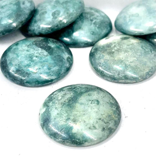 2 x Vintage Aqua Blue Marbled Picasso 24mm Round Czech Glass Cabochons - For Crafts or Jewellery Making - SD45B TheGreenGlassGemShop
