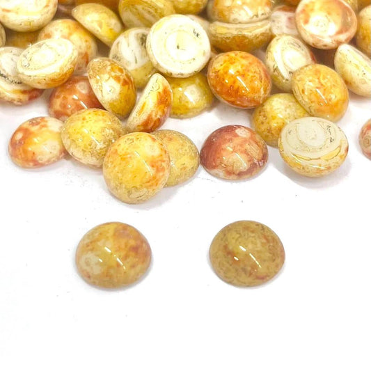 12 x Vintage Orange Yellow Picasso 9mm Round Czech Glass Domed Cabochons - For Crafts or Jewellery Making - SD36A TheGreenGlassGemShop