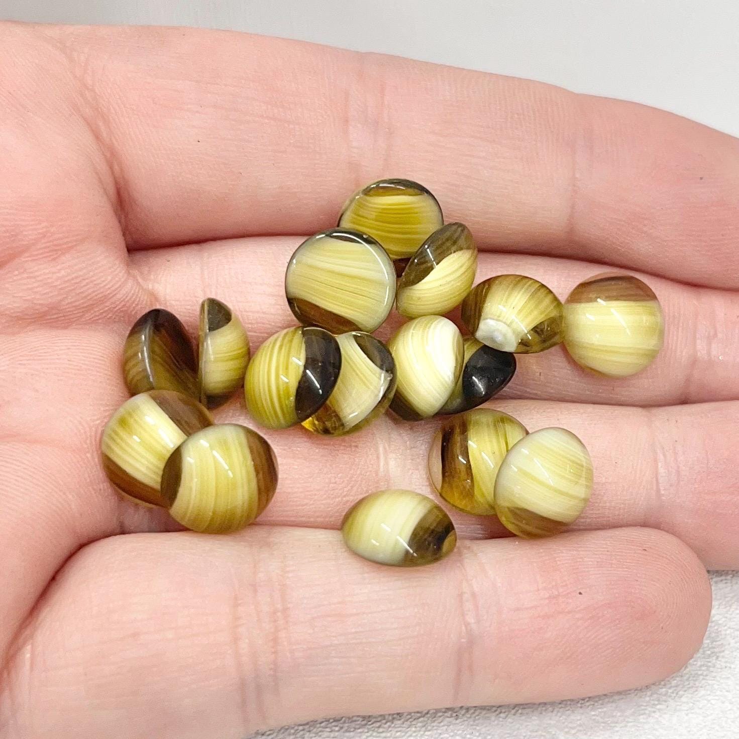 10 x Vintage Olive Green Givre 10mm Round Czech Glass Domed Cabochons - For Crafts or Jewellery Making - SD39A TheGreenGlassGemShop